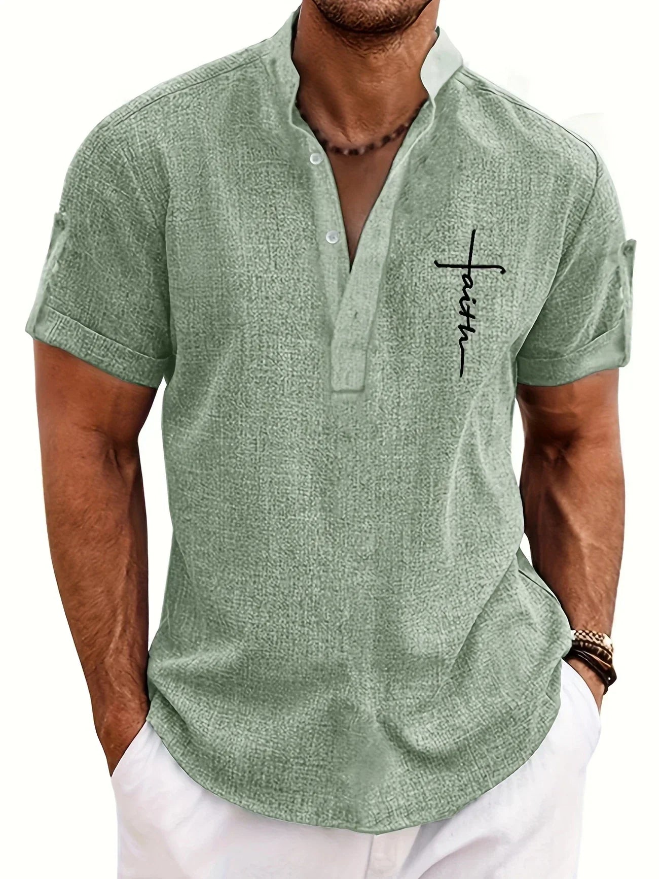 Nómada | Camisa Lino Beige Manga Corta