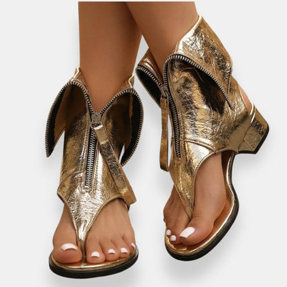 Zafira | Sandalias metalizadas con cremallera