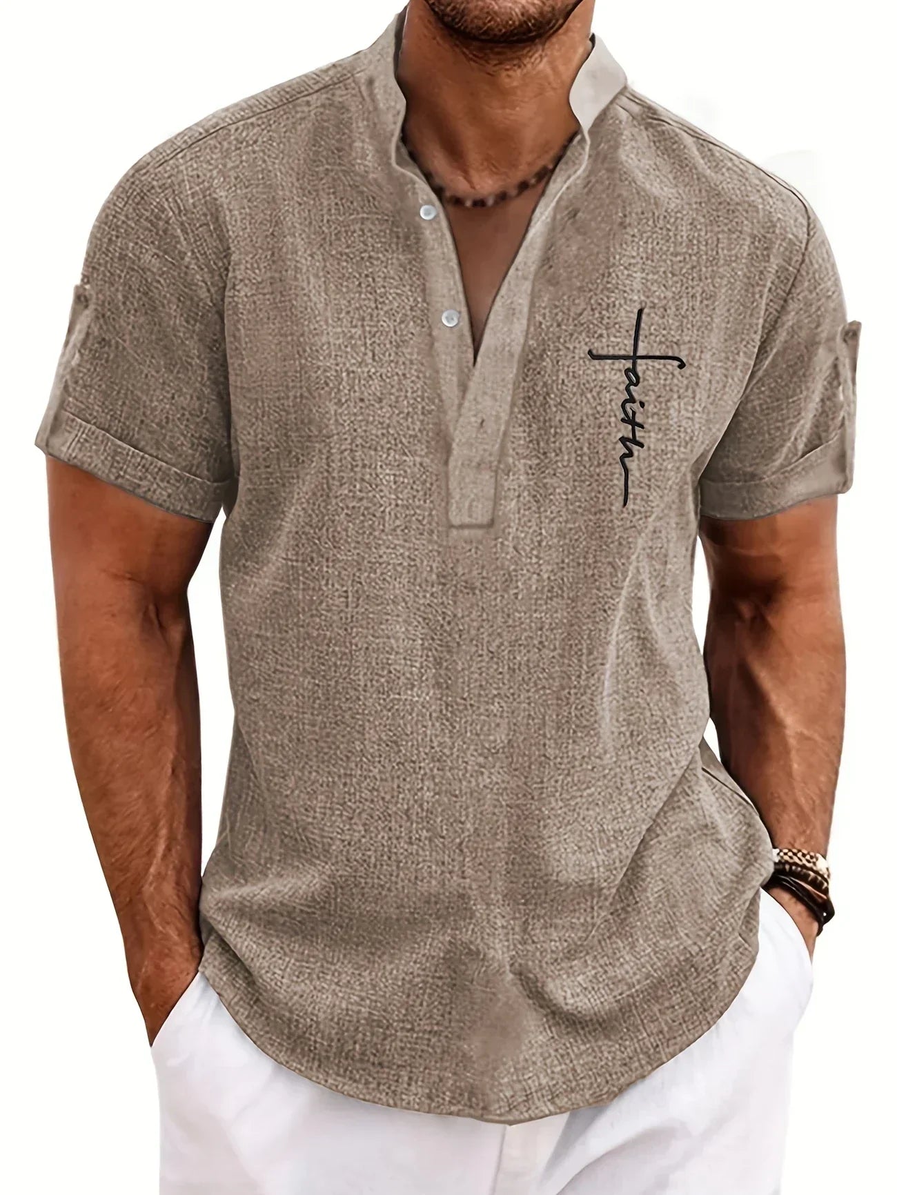 Nómada | Camisa Lino Beige Manga Corta