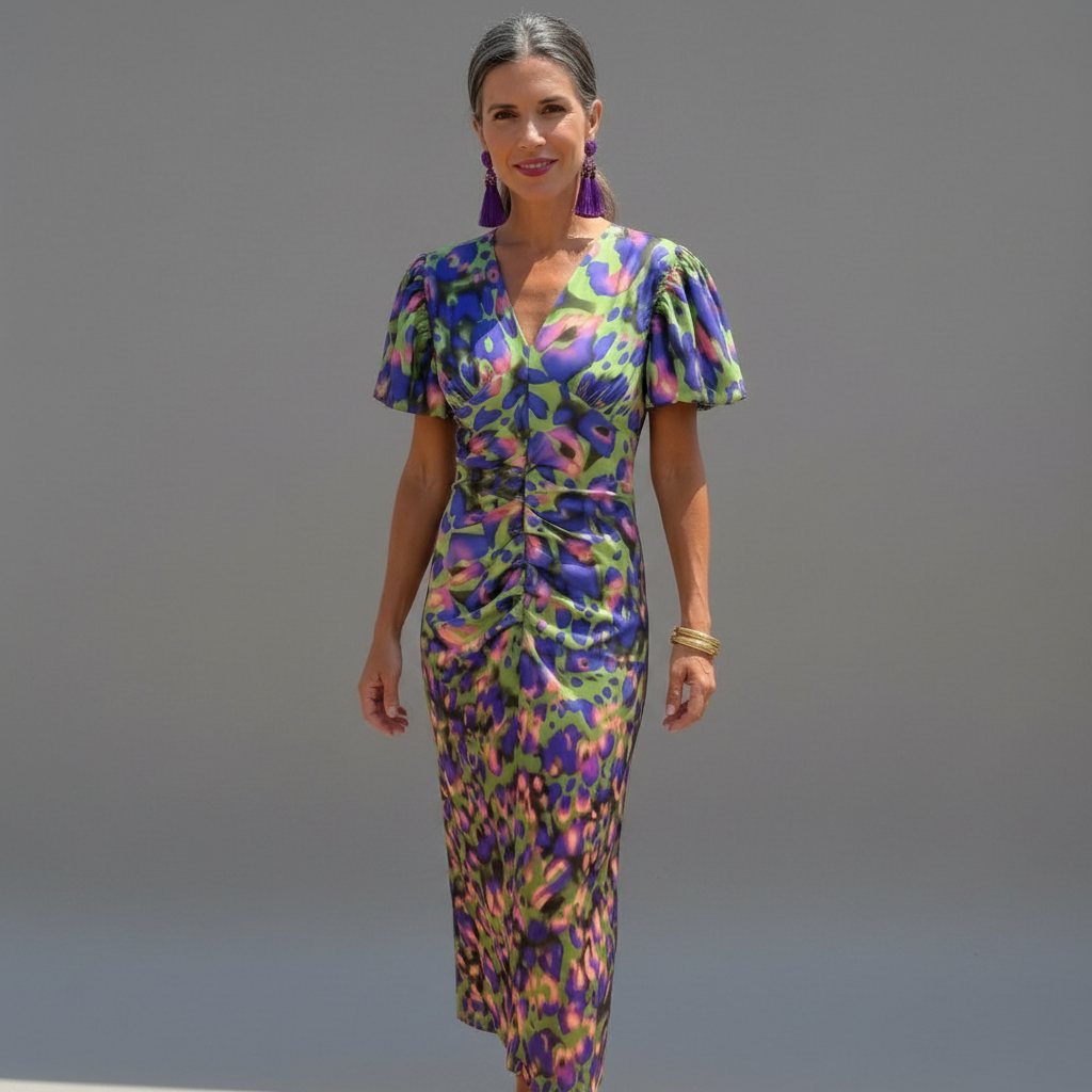 Valeria | Vestido Estampado Multicolor Escote en V
