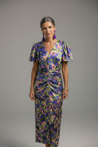 Valeria | Vestido Estampado Multicolor Escote en V