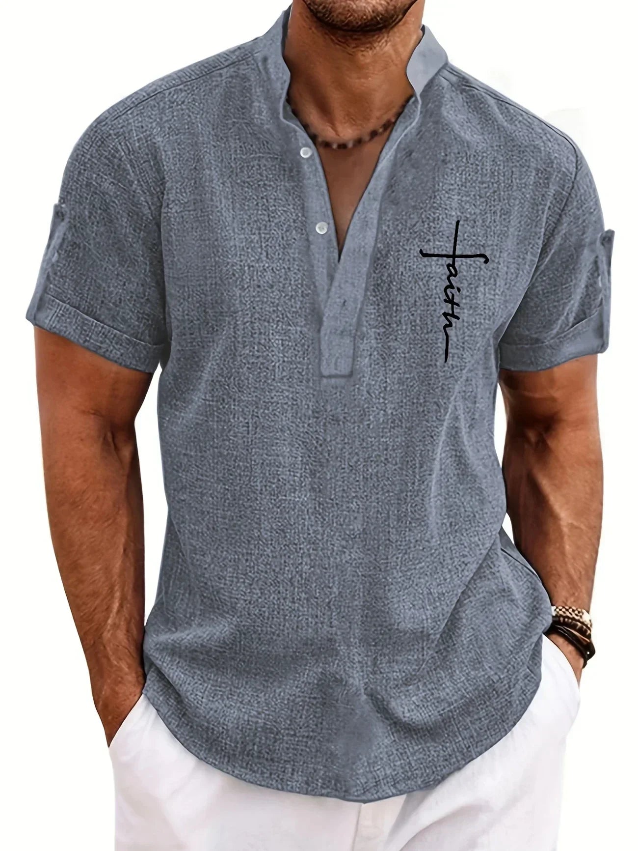 Nómada | Camisa Lino Beige Manga Corta