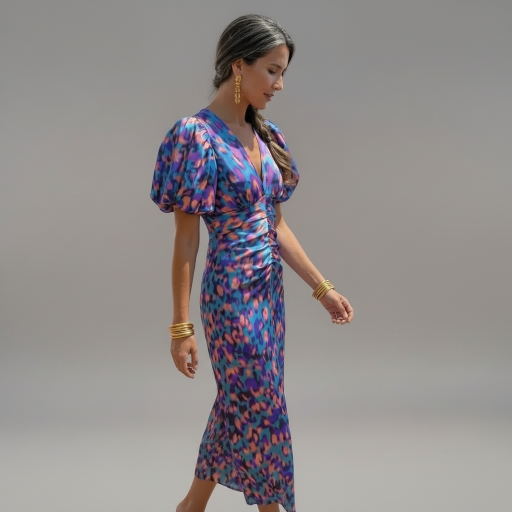 Valeria | Vestido Estampado Multicolor Escote en V