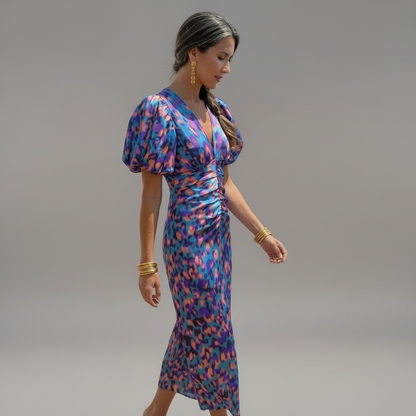 Valeria | Vestido Estampado Multicolor Escote en V