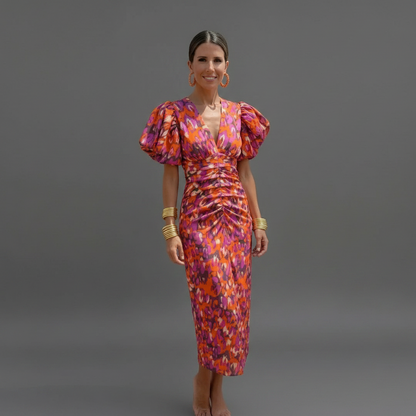 Valeria | Vestido Estampado Multicolor Escote en V